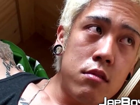 Blond Japanese twink toys with hole and strokes his dick china gay porn model