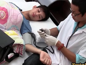 Examined Asia twink shoots cum while barebacked by medic asian soldier gay porn